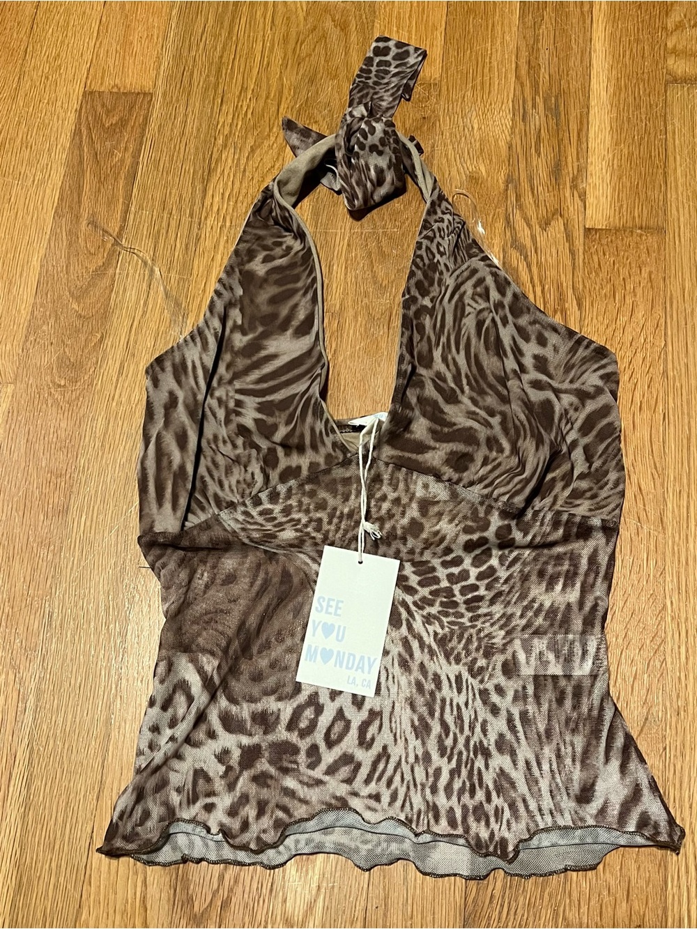 NWT See You Monday Brown Animal Print Halter Tank Top
